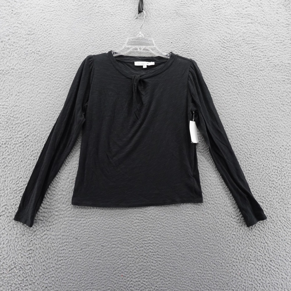 Joes Jeans Womens Twist Neck Top Black Slub Knit Puff Sleeve XS NEW